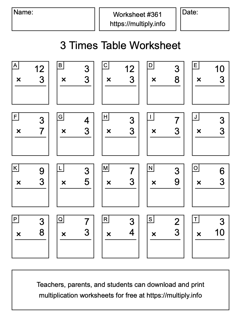 3 Times Table Worksheet #361