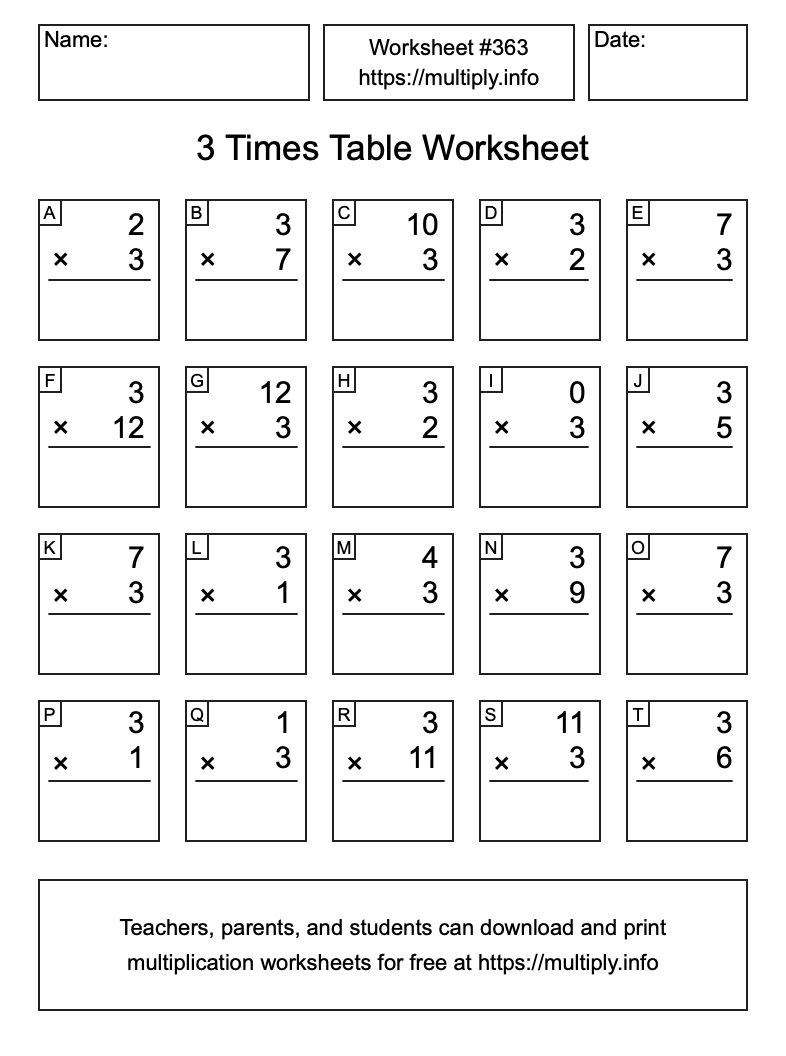 3 Times Table Worksheet #363