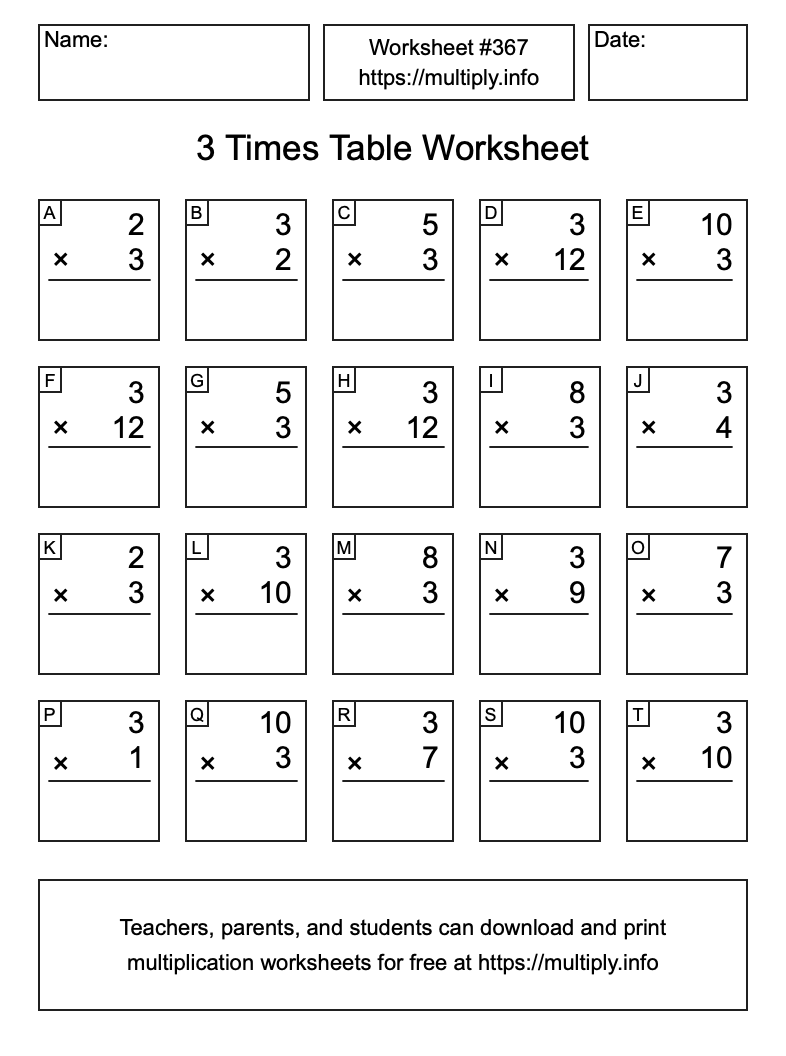 3 Times Table Worksheet #367