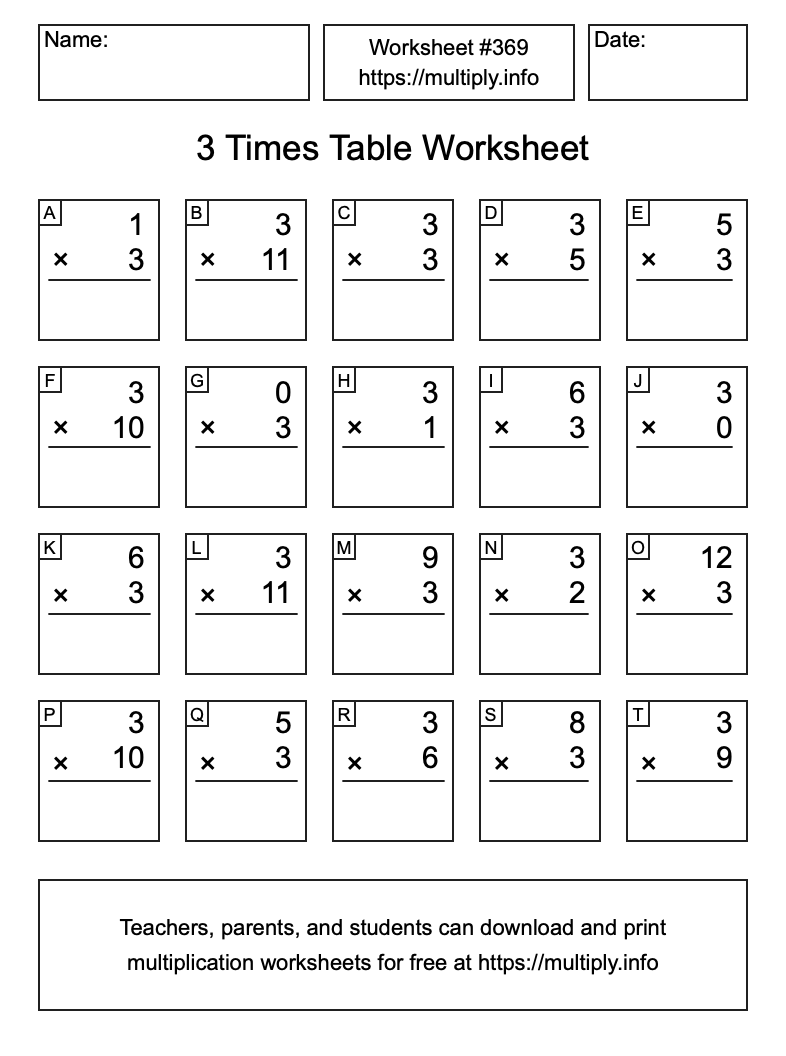 3 Times Table Worksheet #369