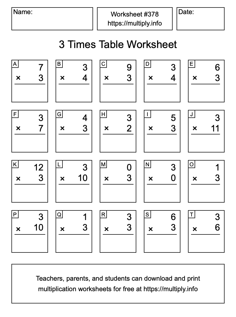 3 Times Table Worksheet #378