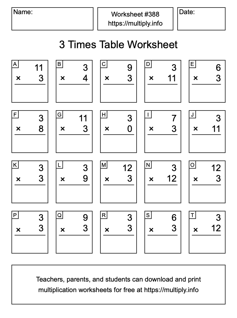 3 Times Table Worksheet #388