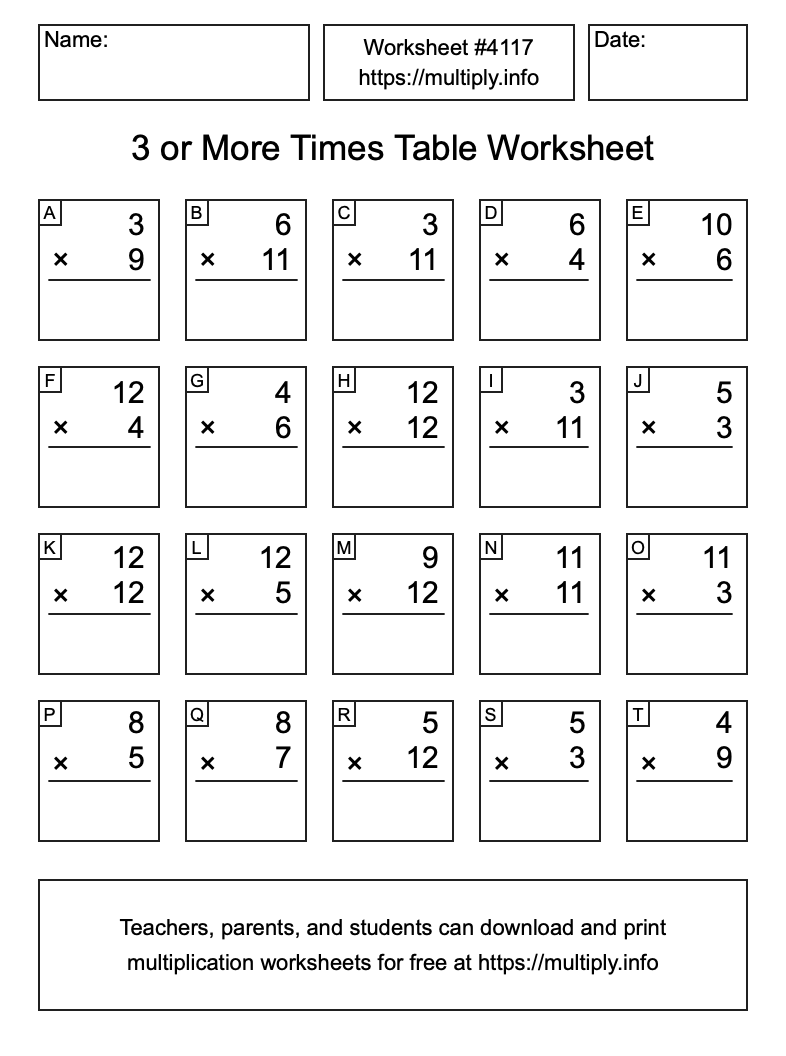 3 or more Times Table Worksheet #4117