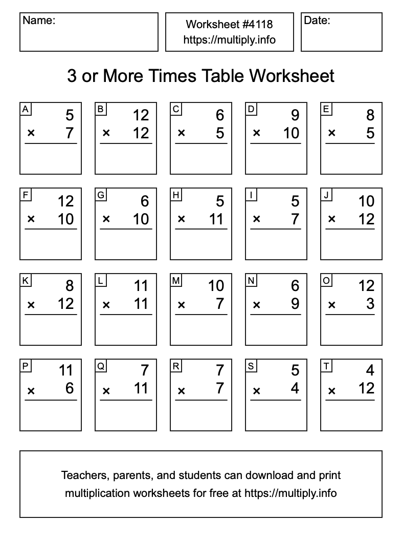 3 or more Times Table Worksheet #4118