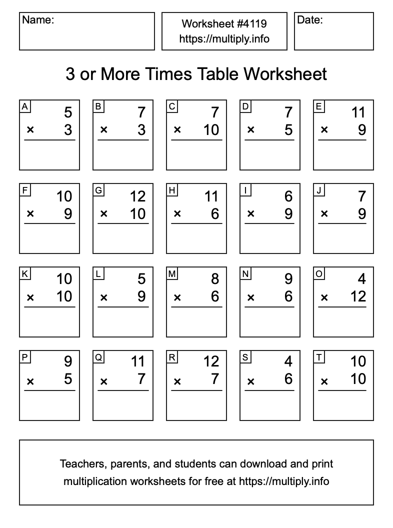 3 or more Times Table Worksheet #4119