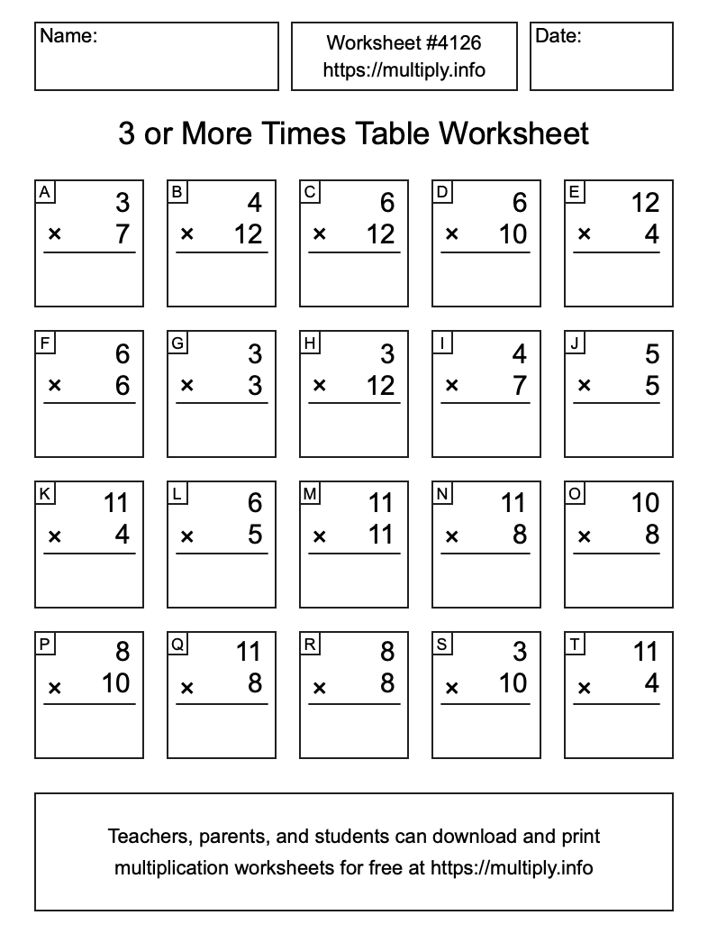 3 or more Times Table Worksheet #4126