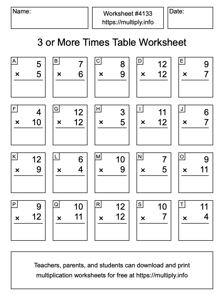 3 or more Times Table Worksheet #4133