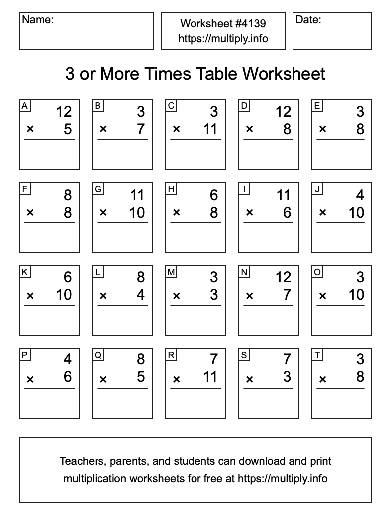3 or more Times Table Worksheet #4139