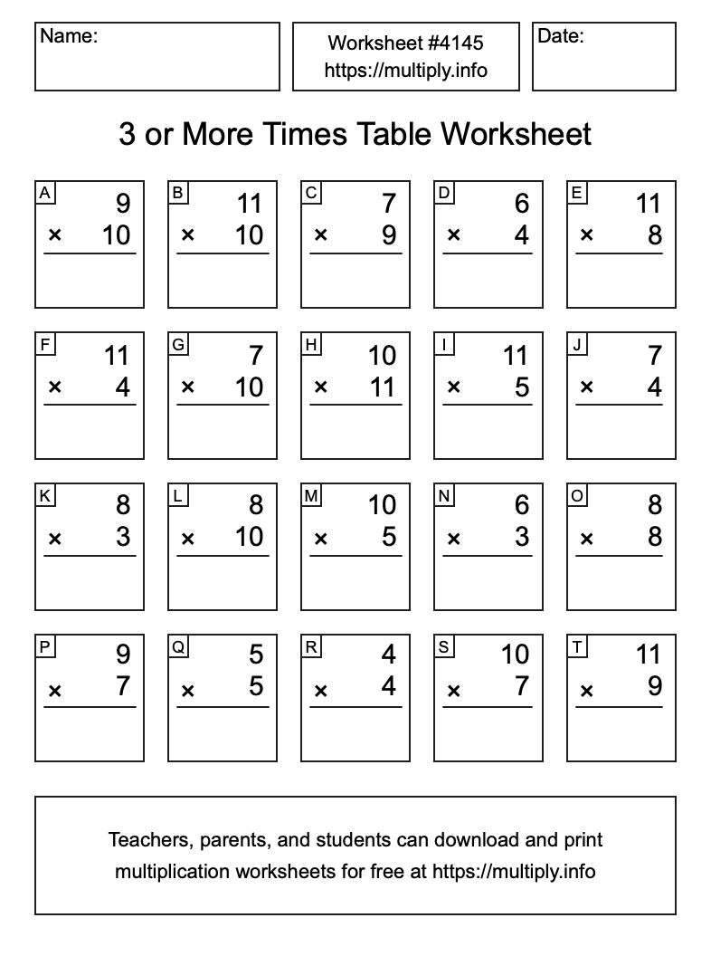 3 or more Times Table Worksheet #4145