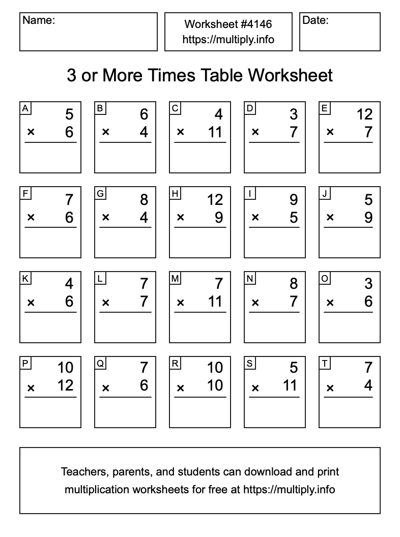 3 or more Times Table Worksheet #4146