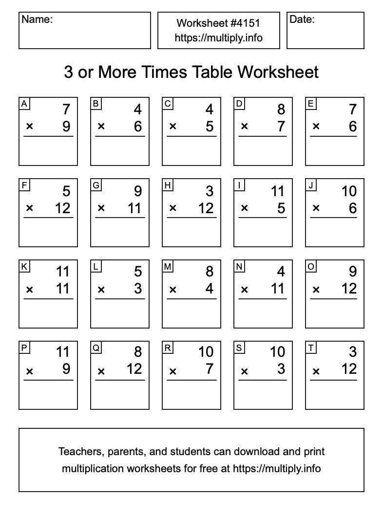 3 or more Times Table Worksheet #4151