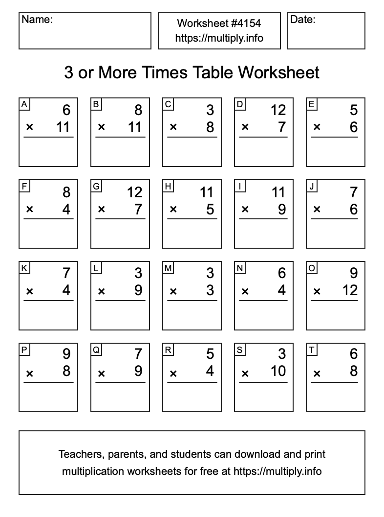 3 or more Times Table Worksheet #4154