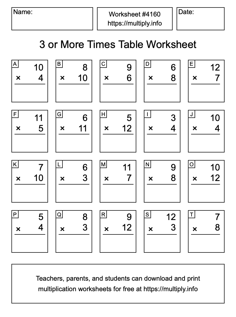 3 or more Times Table Worksheet #4160