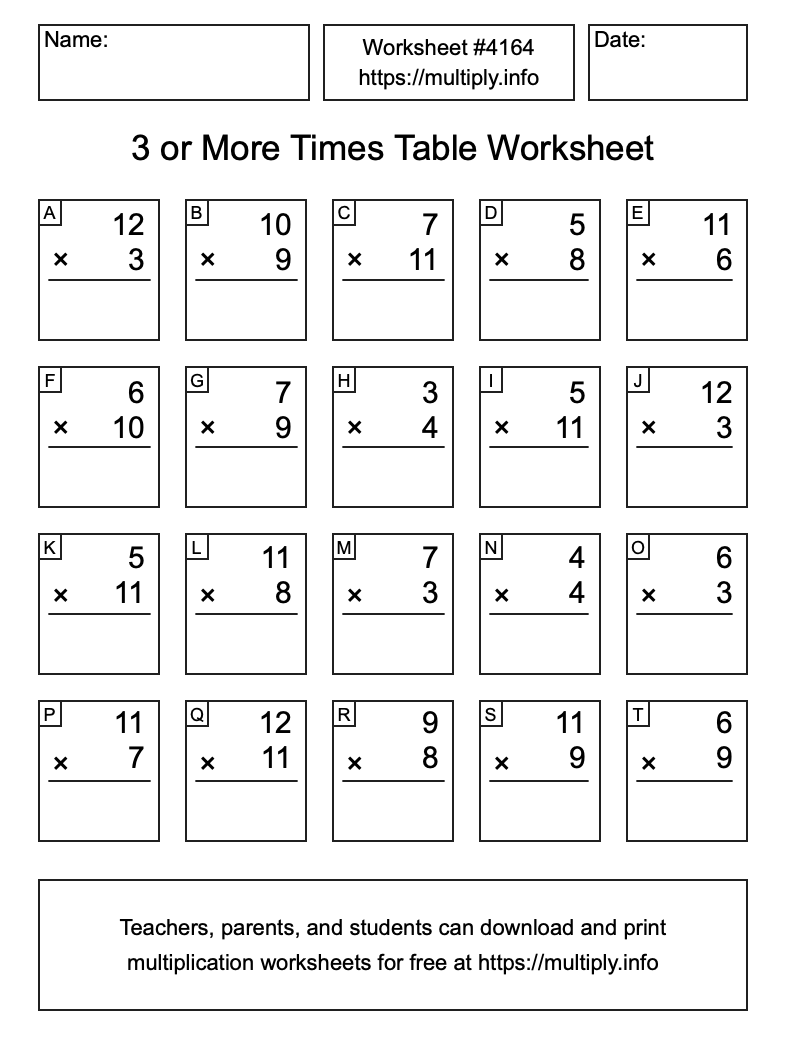 3 or more Times Table Worksheet #4164