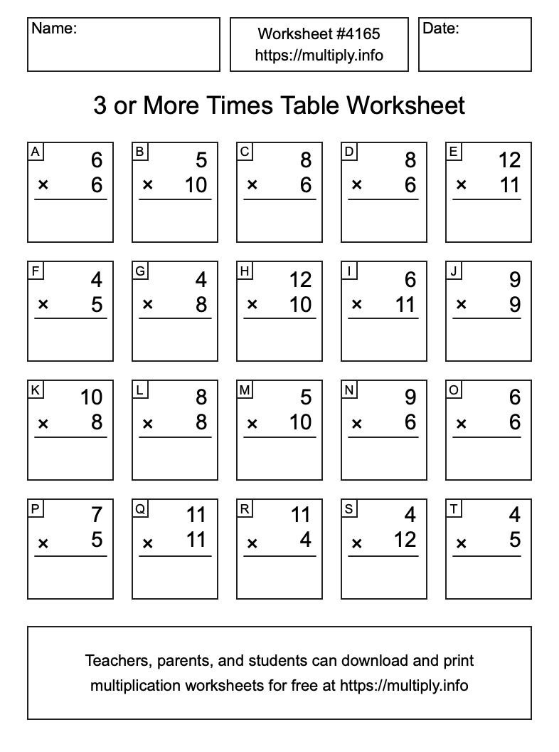 3 or more Times Table Worksheet #4165