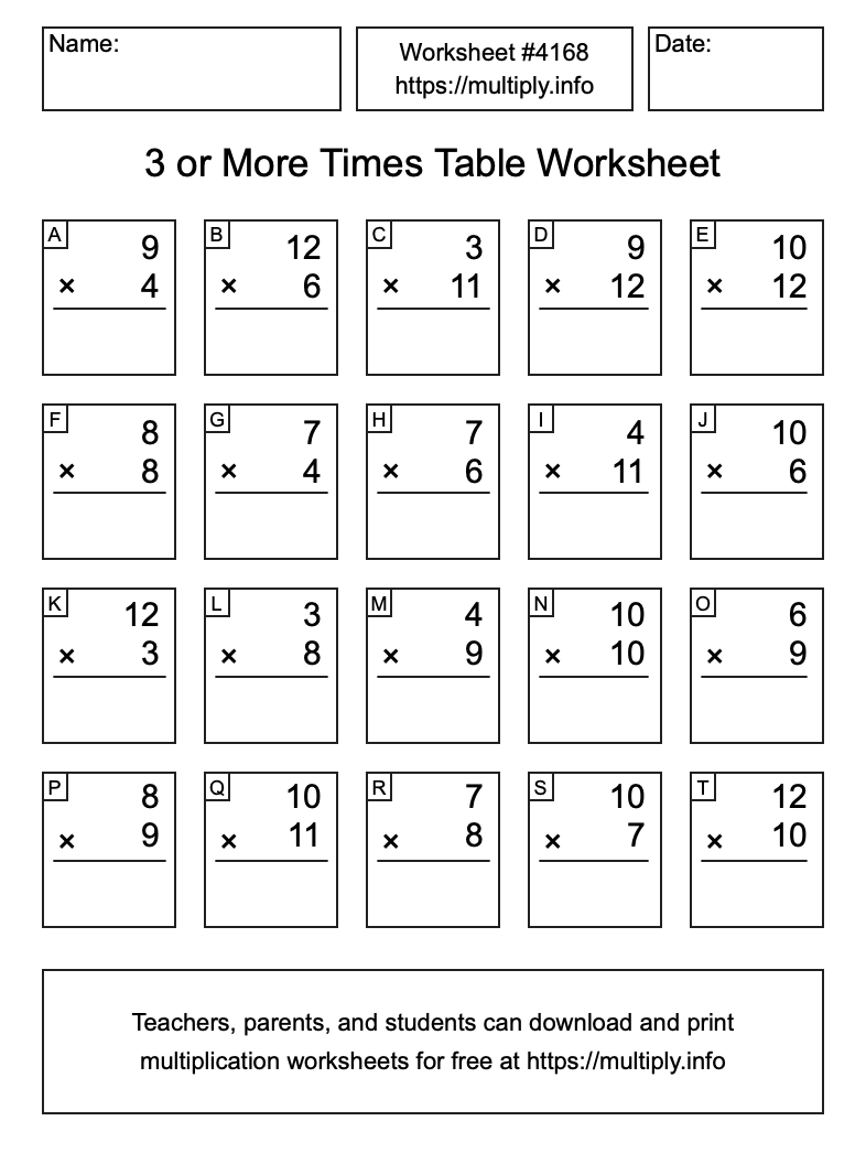 3 or more Times Table Worksheet #4168