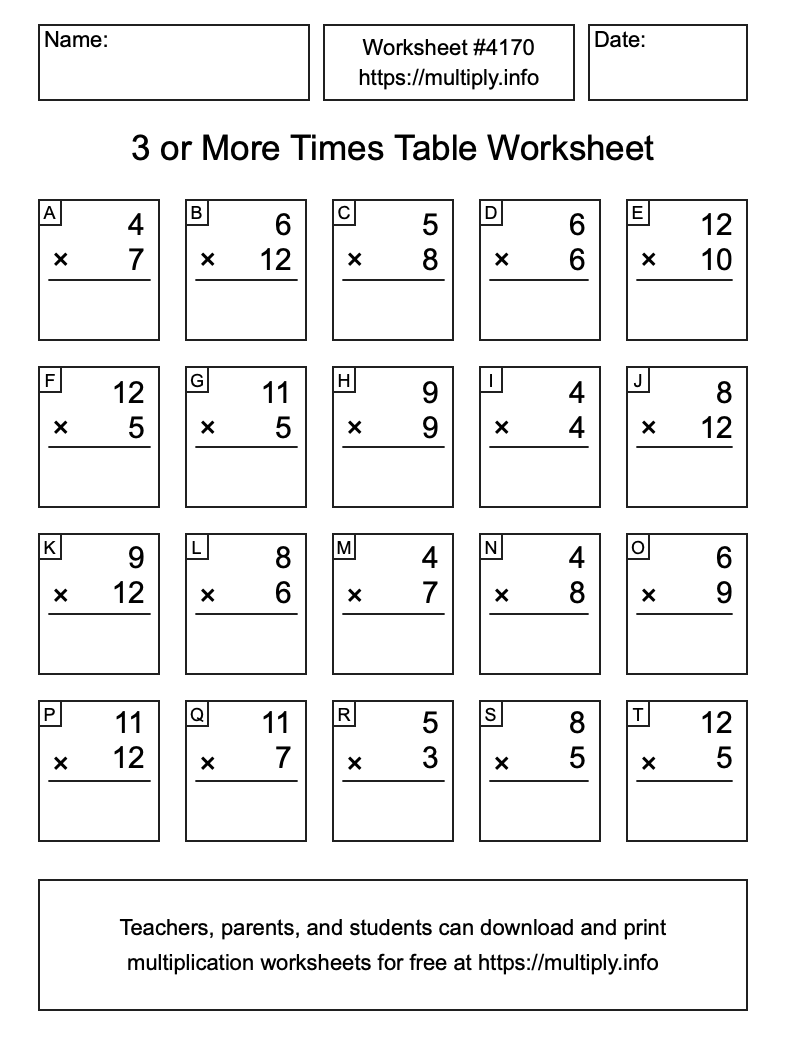3 or more Times Table Worksheet #4170