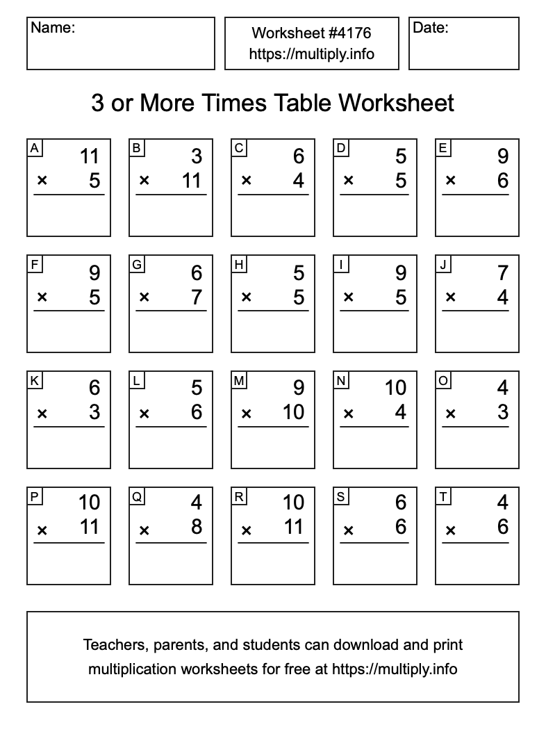 3 or more Times Table Worksheet #4176