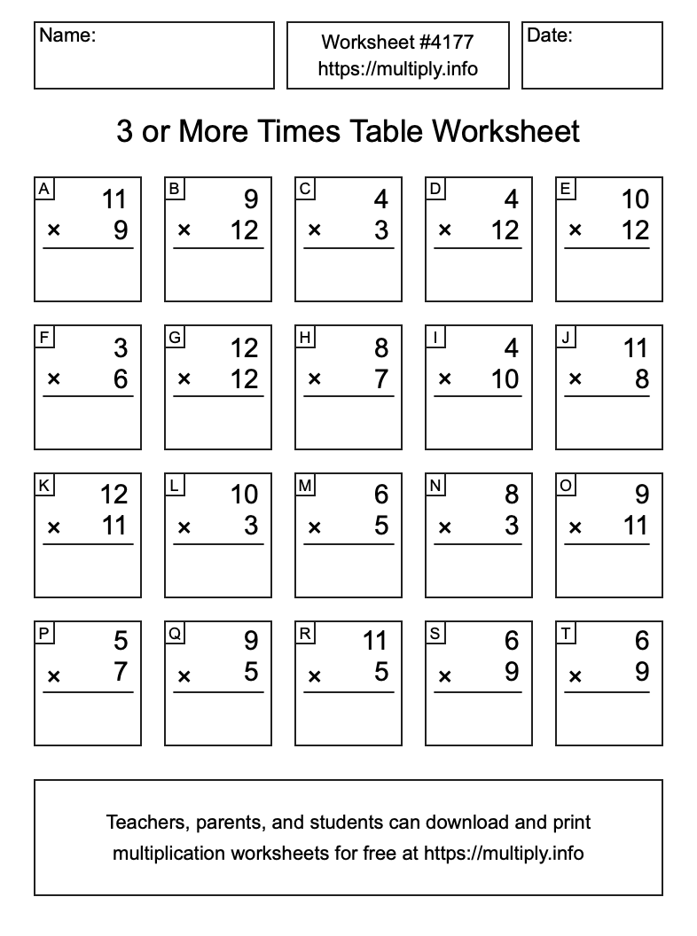 3 or more Times Table Worksheet #4177