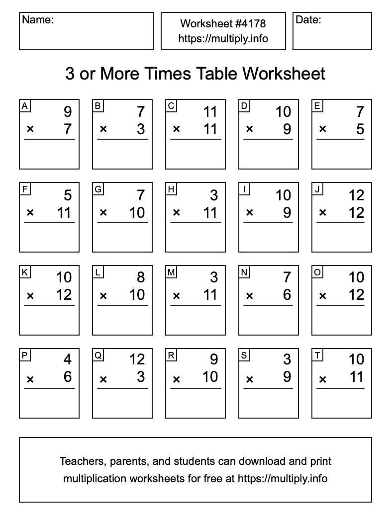 3 or more Times Table Worksheet #4178