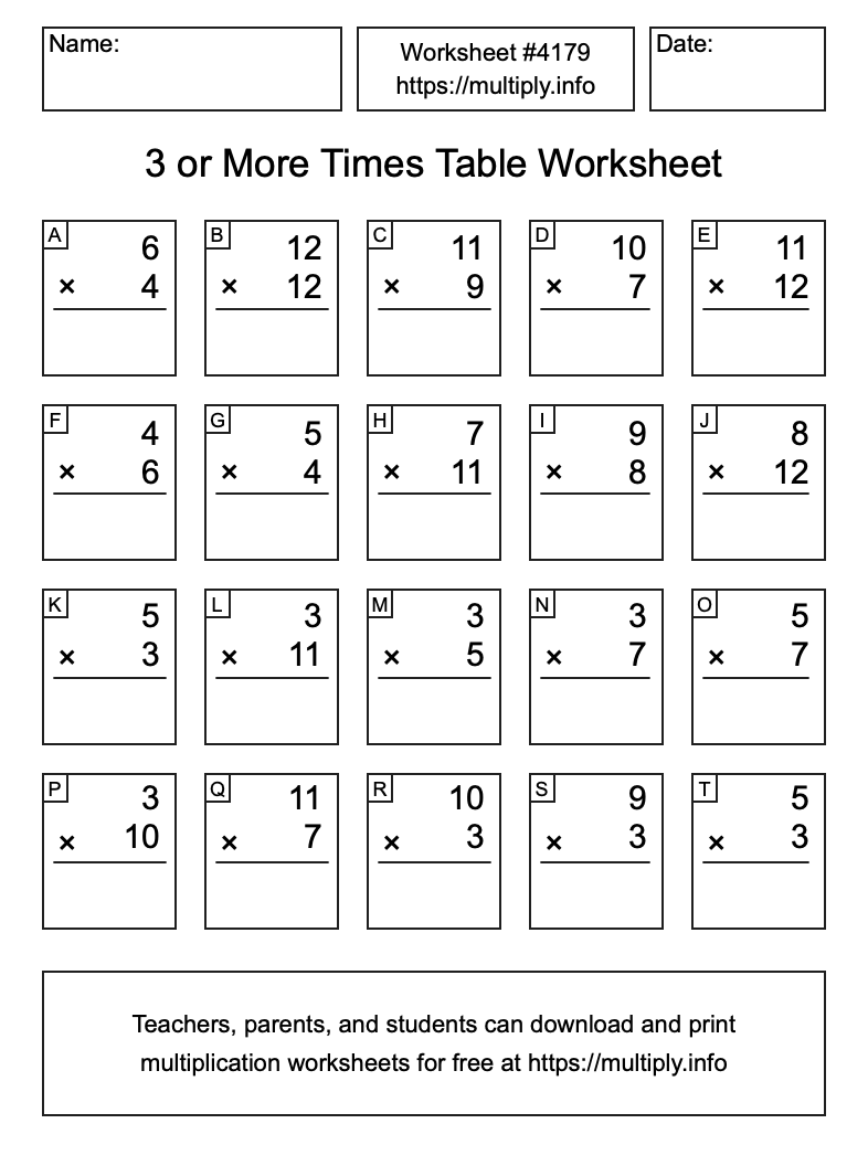 3 or more Times Table Worksheet #4179