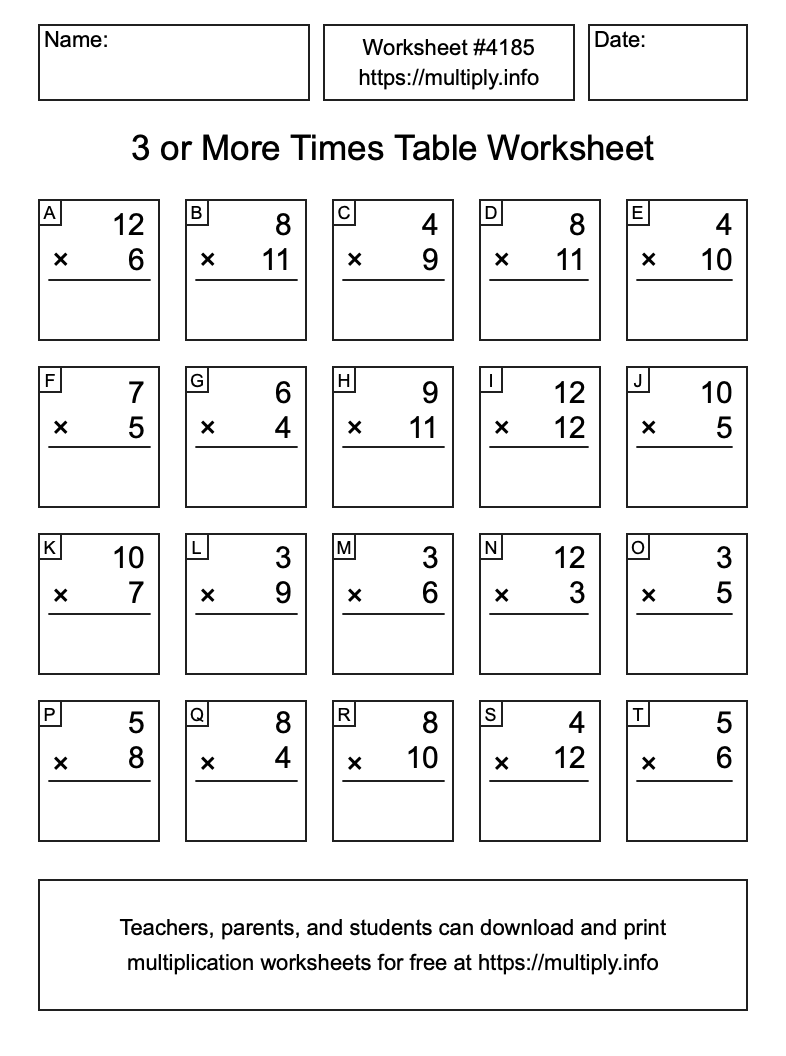 3 or more Times Table Worksheet #4185