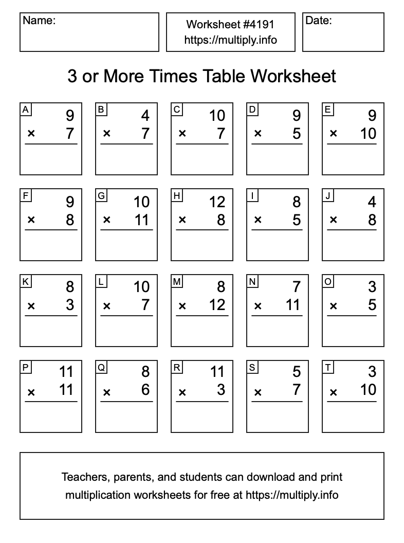 3 or more Times Table Worksheet #4191
