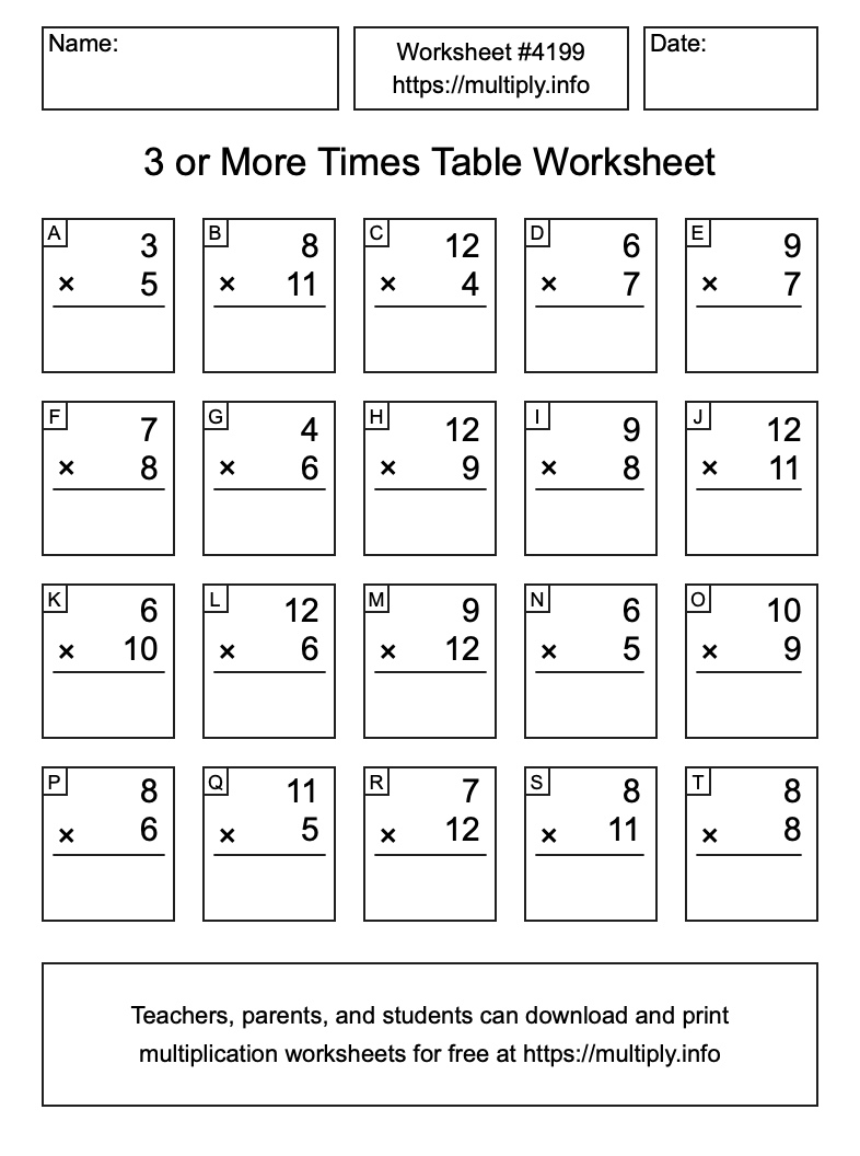 3 or more Times Table Worksheet #4199