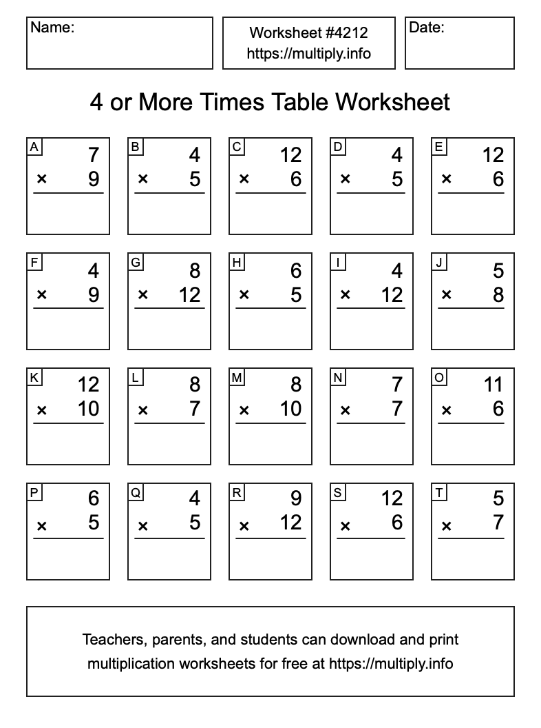 4 or more Times Table Worksheet #4212