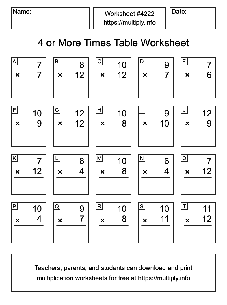 4 or more Times Table Worksheet #4222