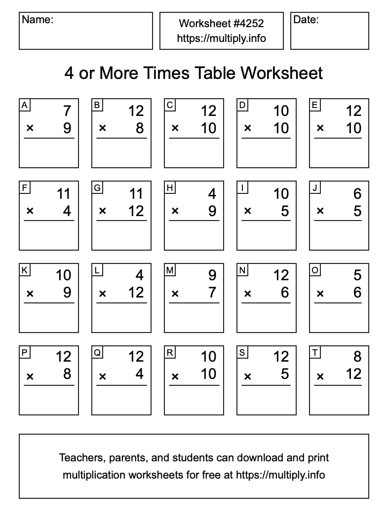 4 or more Times Table Worksheet #4252