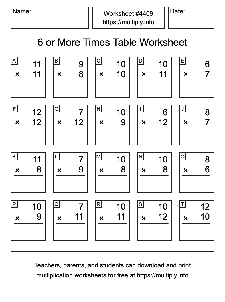 6 or more Times Table Worksheet #4409
