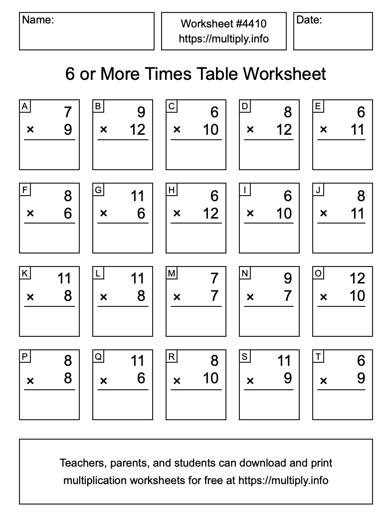 6 or more Times Table Worksheet #4410