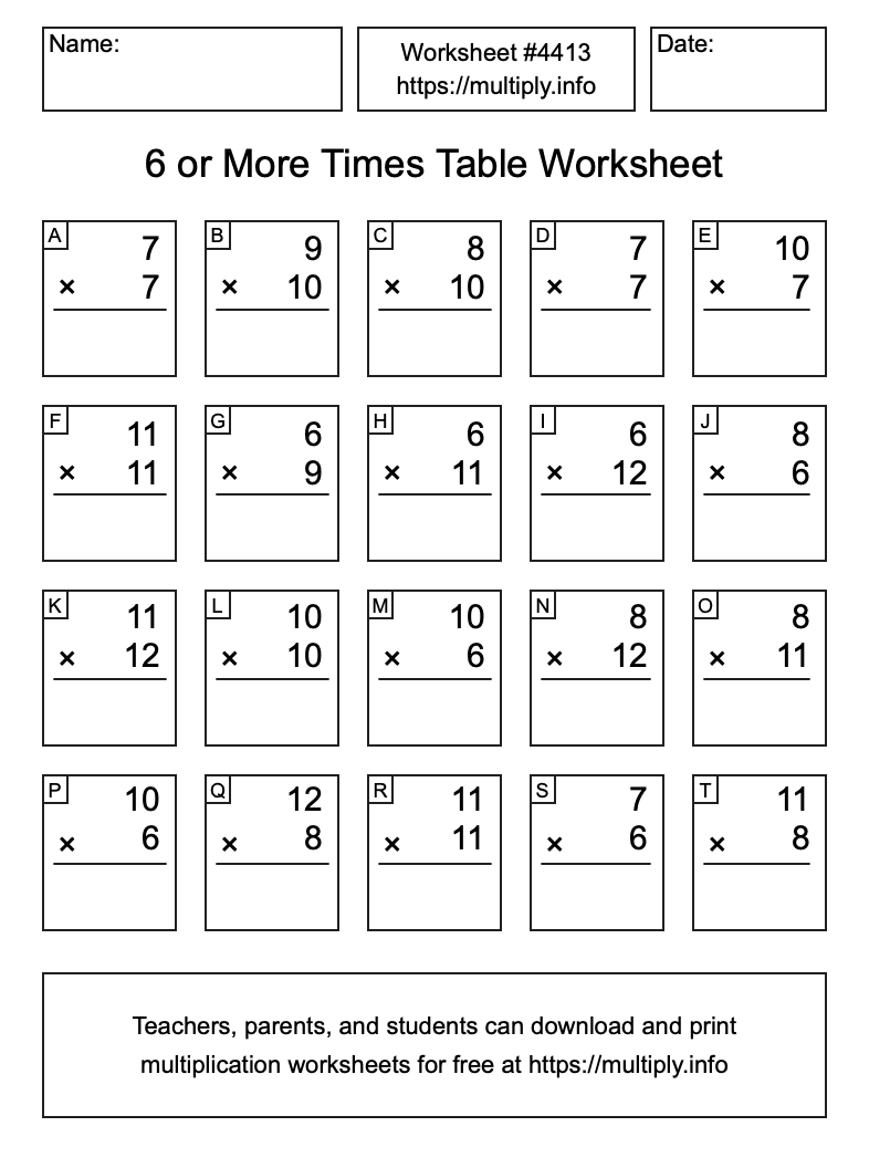 6 or more Times Table Worksheet #4413