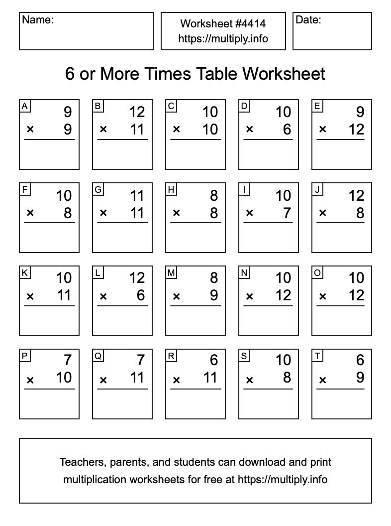 6 or more Times Table Worksheet #4414