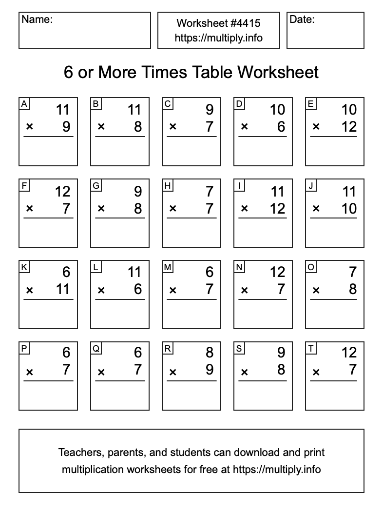 6 or more Times Table Worksheet #4415