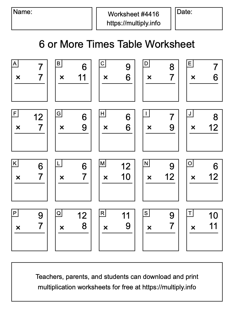 6 or more Times Table Worksheet #4416