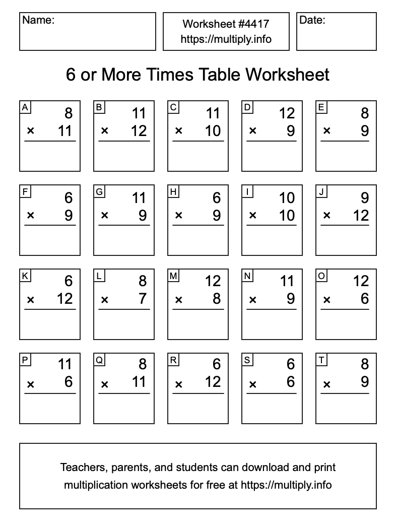 6 or more Times Table Worksheet #4417
