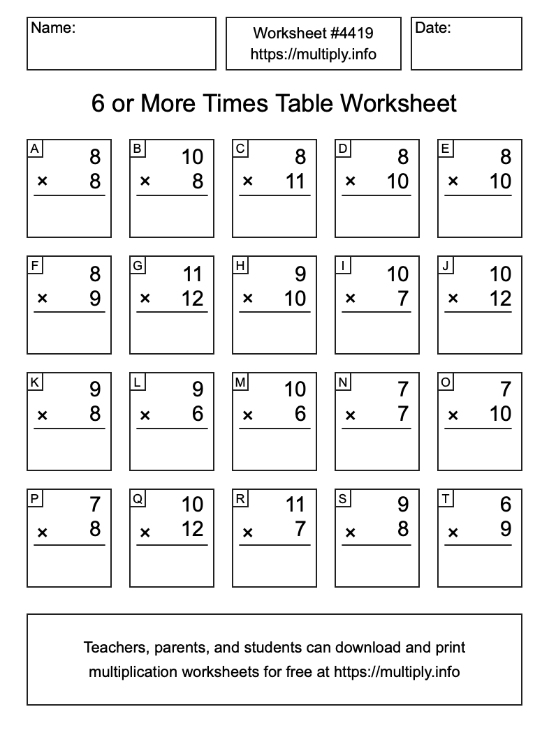6 or more Times Table Worksheet #4419