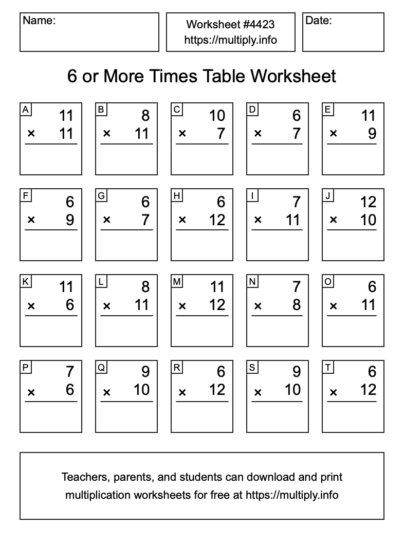 6 or more Times Table Worksheet #4423