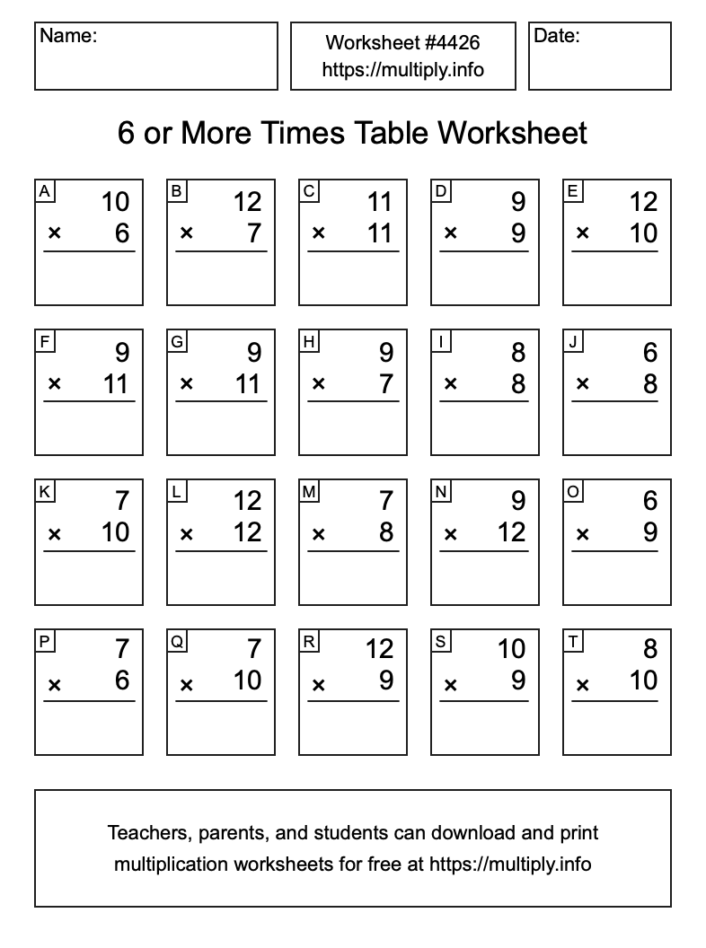 6 or more Times Table Worksheet #4426