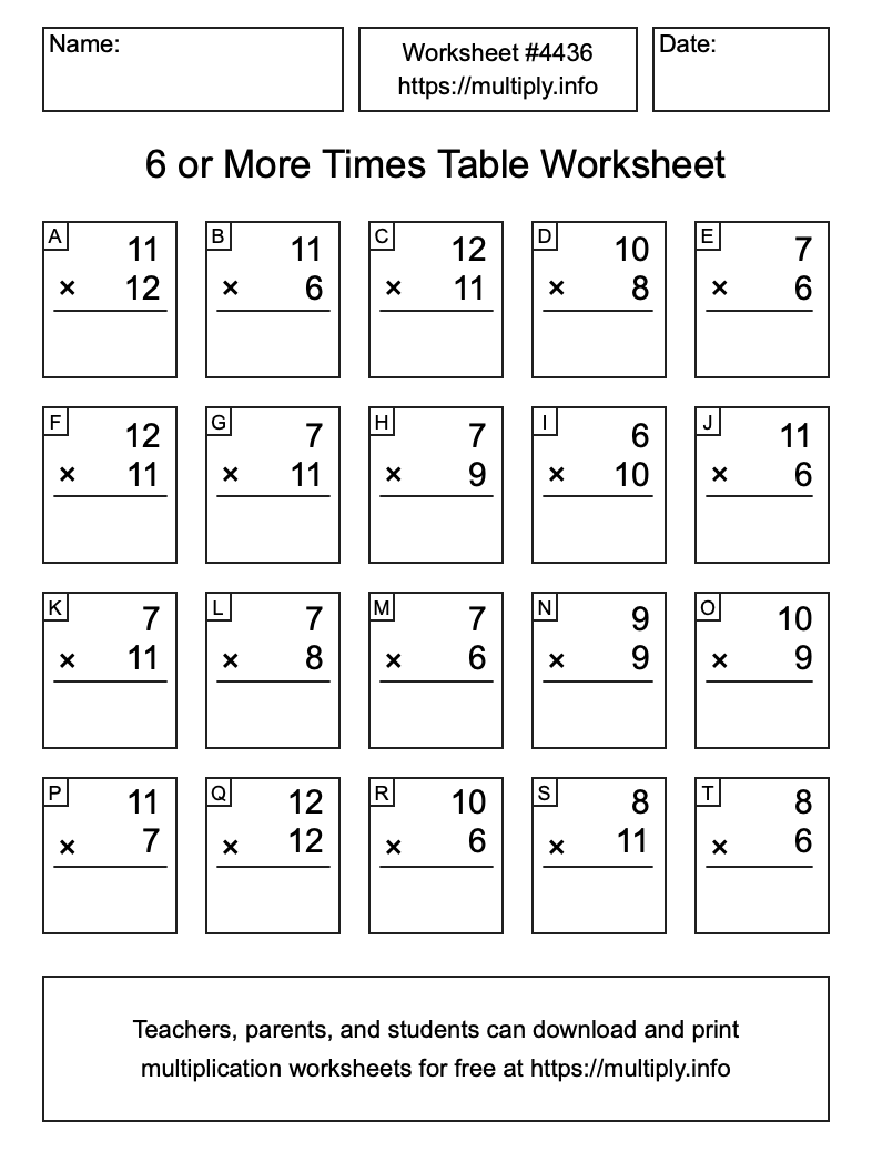 6 or more Times Table Worksheet #4436
