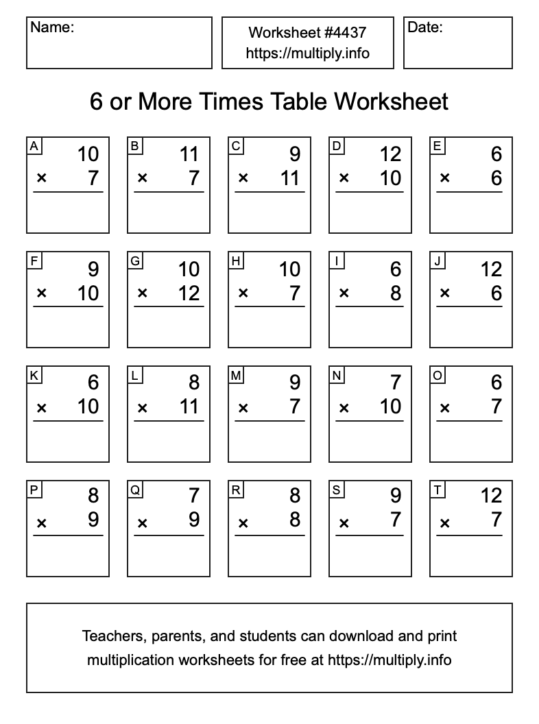 6 or more Times Table Worksheet #4437