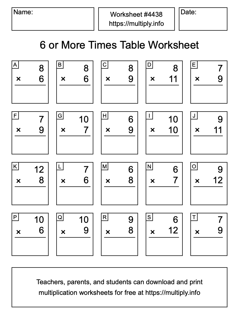 6 or more Times Table Worksheet #4438