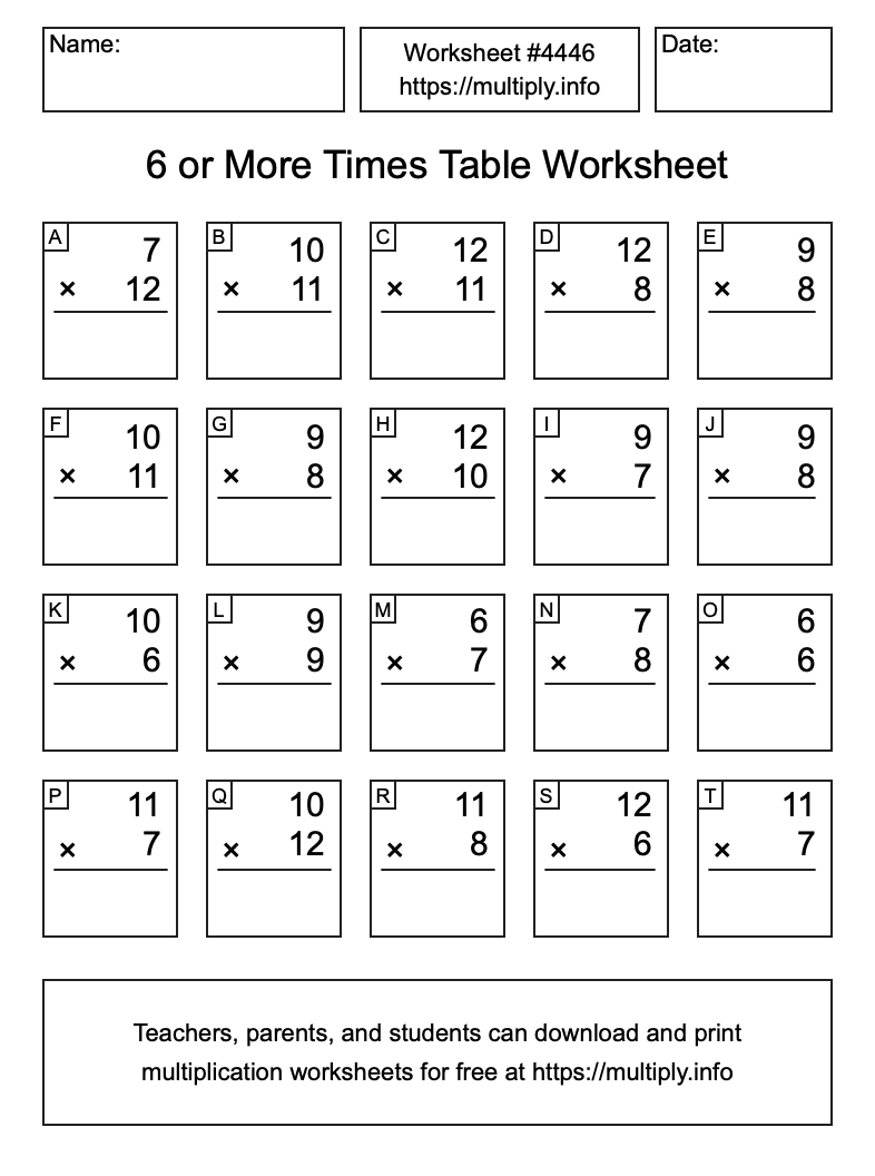 6 or more Times Table Worksheet #4446