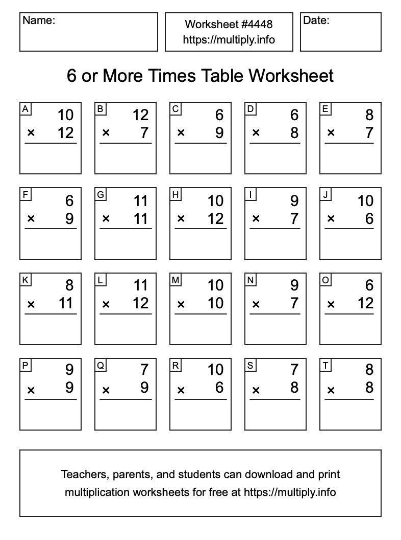 6 or more Times Table Worksheet #4448