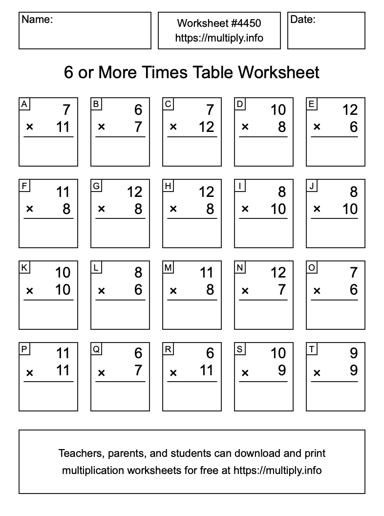 6 or more Times Table Worksheet #4450