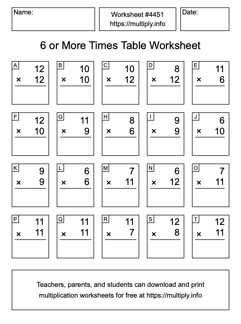 6 or more Times Table Worksheet #4451