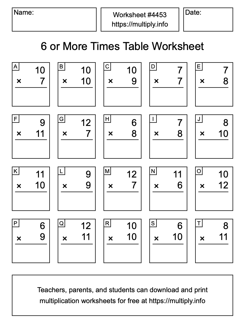 6 or more Times Table Worksheet #4453
