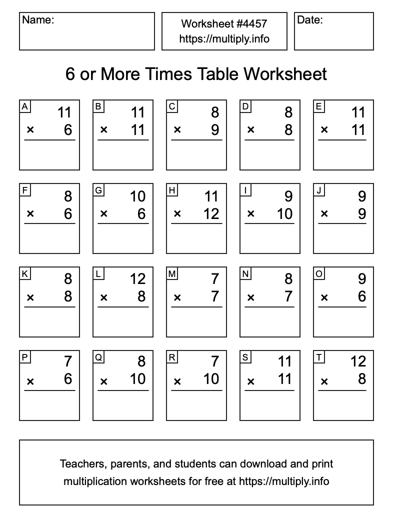 6 or more Times Table Worksheet #4457